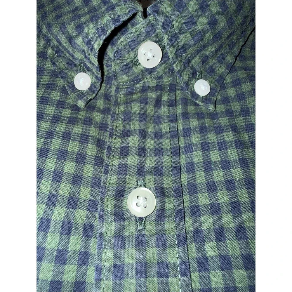 J.Crew Mens Green Navy Gingham Button Down Shirt Cotton Long Sleeve Casual L